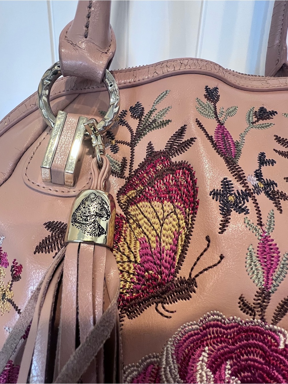Embroidered Vintage Floral Butterflies Satchel Original by Sharif 1827 Handbag - Picture 4 of 16